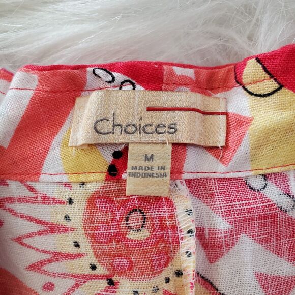 Choices Womens Linen Blazer Top Size M Pink Floral 3/4 Sleeve 1-Button Hippie - Picture 8 of 10